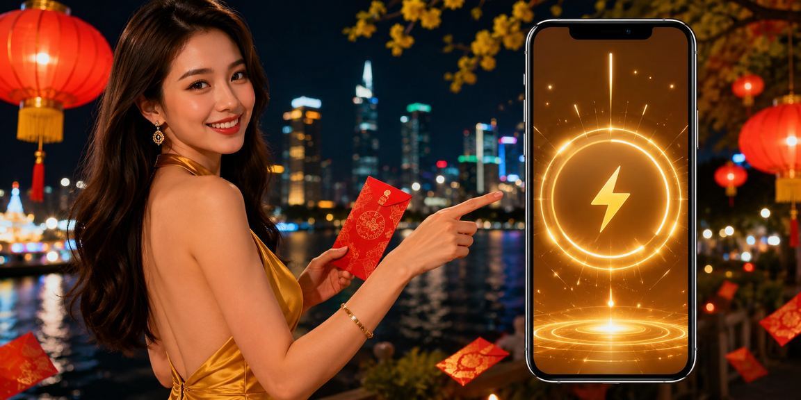 Không khí lễ hội với phong bì đỏ và đèn lồng truyền thống Việt Nam trong mùa thưởng