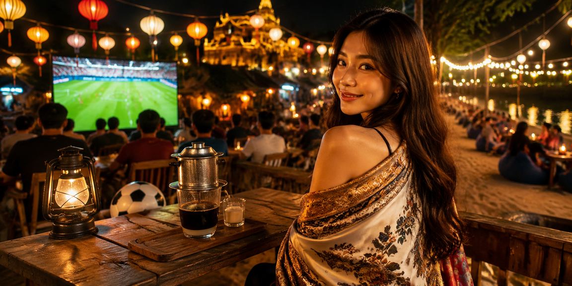 Nhóm bạn xem bóng đá và cá cược thể thao tại Huế với cà phê Việt truyền thống